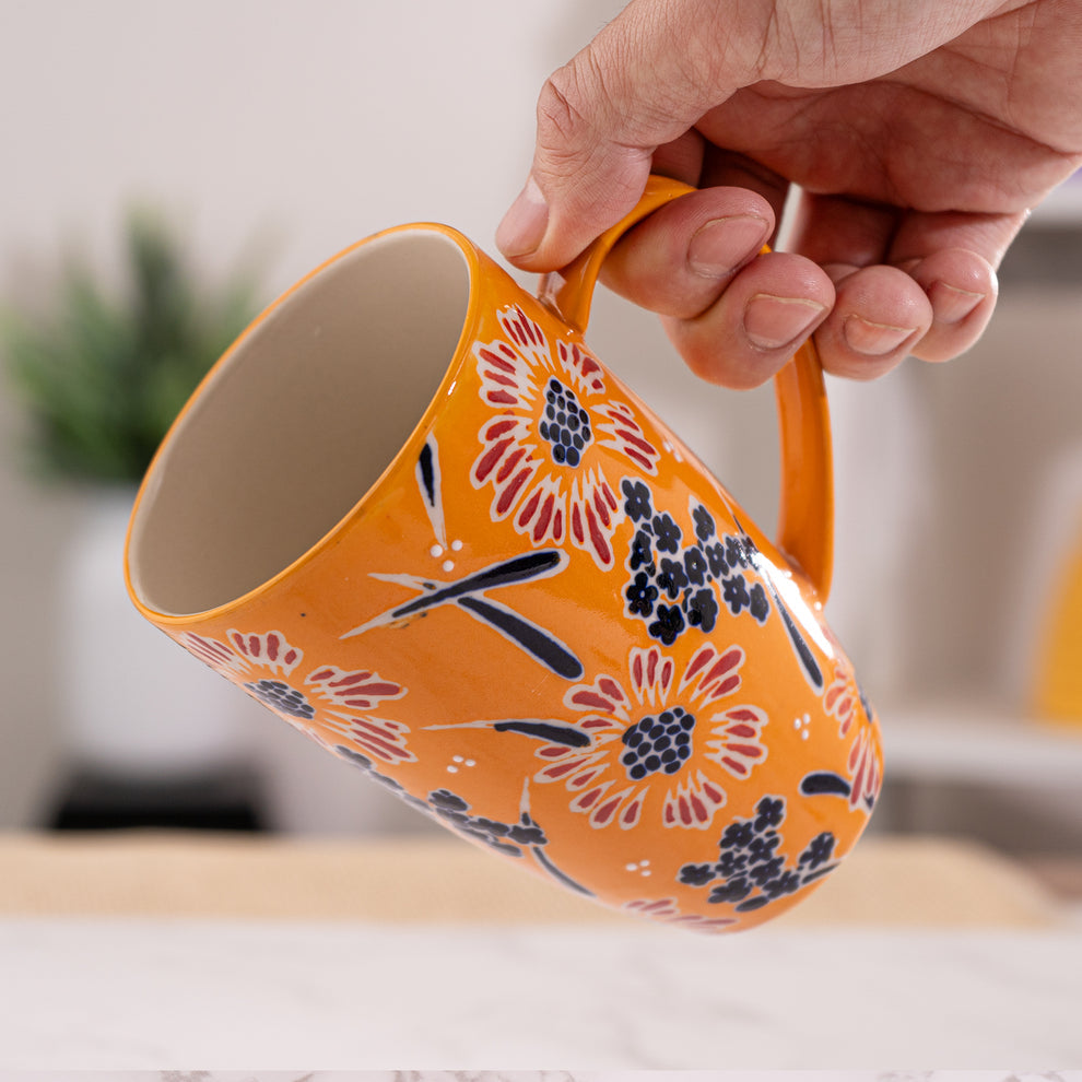 Orange Floral - Mug with Lid and Infuser (for loose leaf tea)