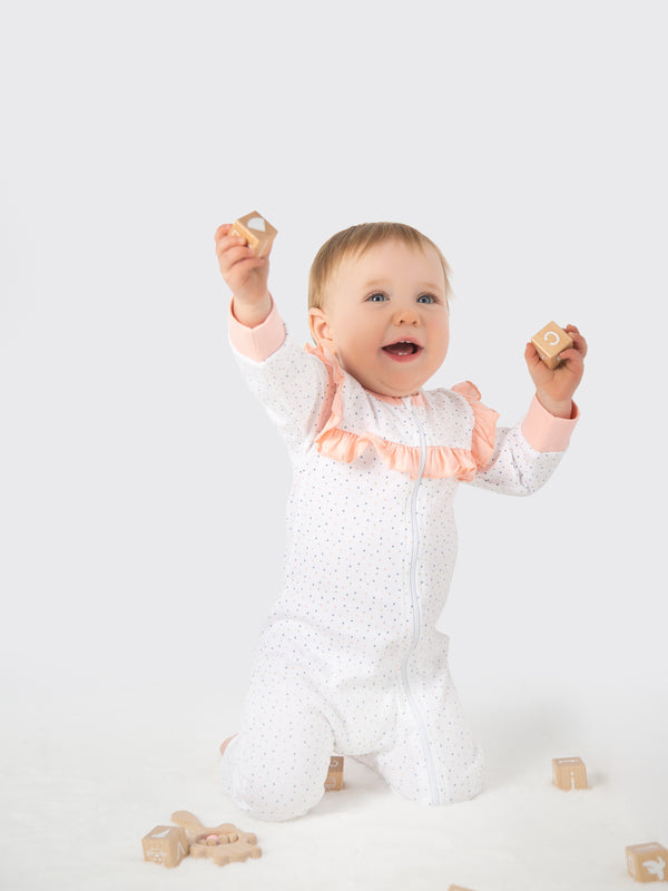 Organic Cotton Ruffled Romper - Pink Polka