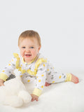 Organic Cotton Ruffled Romper - Yellow & Gray Polka